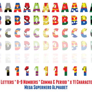 Superhero Letters, Font Characters Alphabet Numbers, JPG PNG PDF Printable