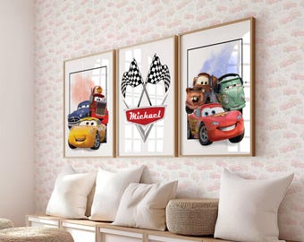 Ensemble d'art mural Cars pour chambre d'enfant, impressions Lightning McQueen (téléchargement numérique)