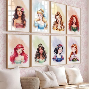 Princess Prints Wall Art Girl Room Paintings Princesses Nursery Sign Instant Download