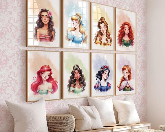 Princess Prints Wall Art Girl Room Paintings Princesses Nursery Sign Instant Download