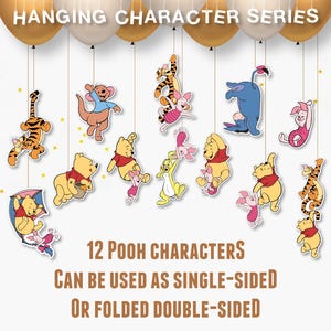 Decoraciones de personajes colgantes de Winnie the Pooh, suministros para fiestas, troqueles recortables, descarga instantánea