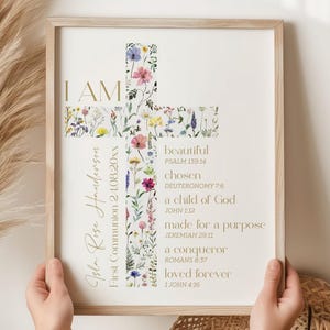 Floral Cross Baptism Print: First Communion, Christening, Confirmation Gift (Digital Download)