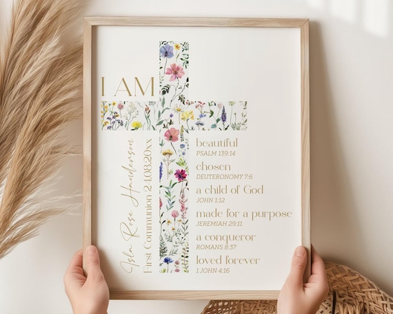 Printable Confirmation for Girls, Christian Wall Art, Bible Verse Cross Sign, Baptism/Communion Decor, Keepsake for Girl