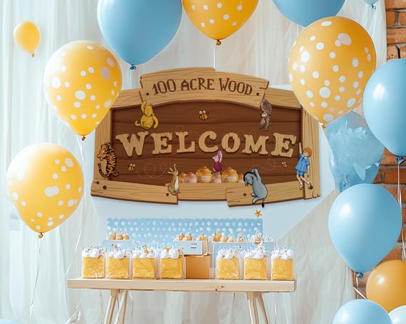 Winnie the Pooh Baby Shower Decorations Welcome Sign Decor Birthday Party Printable Digital Download