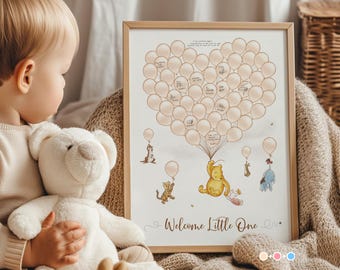 Winnie the Pooh Baby Shower Guest Book: Balloons Signature, Canva Template (Digital Download)
