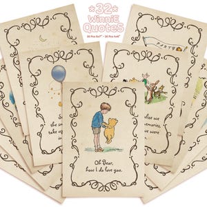 Citations de Winnie l'ourson, centre de table pour baby shower, décoration de table de fête d'anniversaire, lot de 16 cartes imprimables 4 x 6 - 5 x 7 po