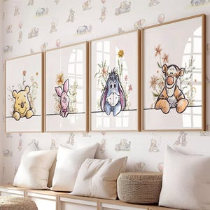 Set di 4 stampe di Winnie the Pooh, decorazioni da parete per la cameretta dei bambini, regalo Pimpi/Tigro/Ih-Oh, download immediato