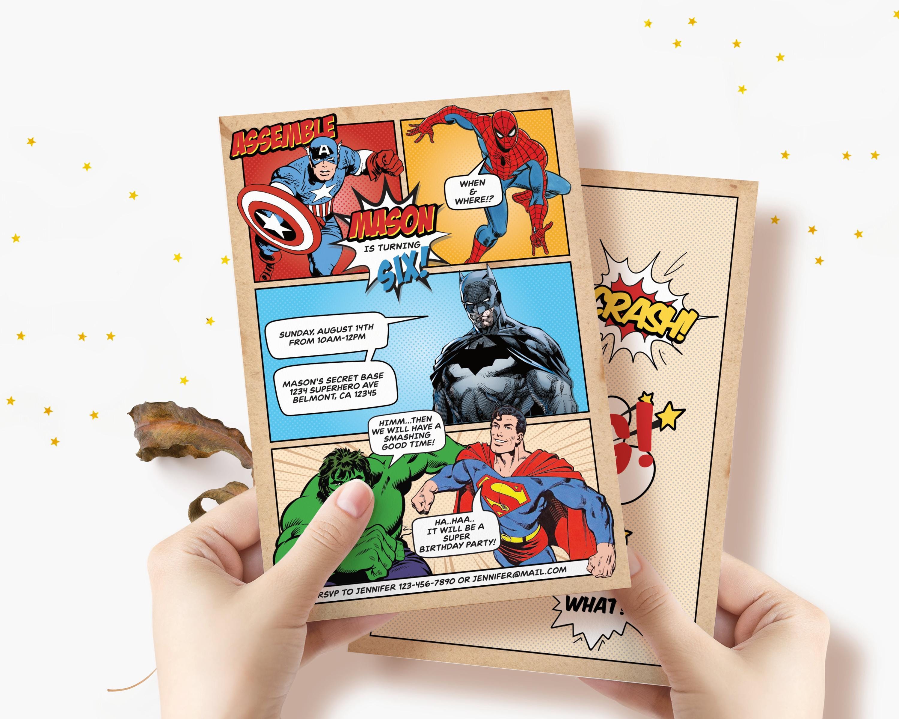 Superhero Birthday Invitation Comic Party Invite Canva Template - Etsy