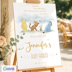 Classic Winnie the Pooh Welcome Signs, Baby Shower Entrance Decorations, Printable