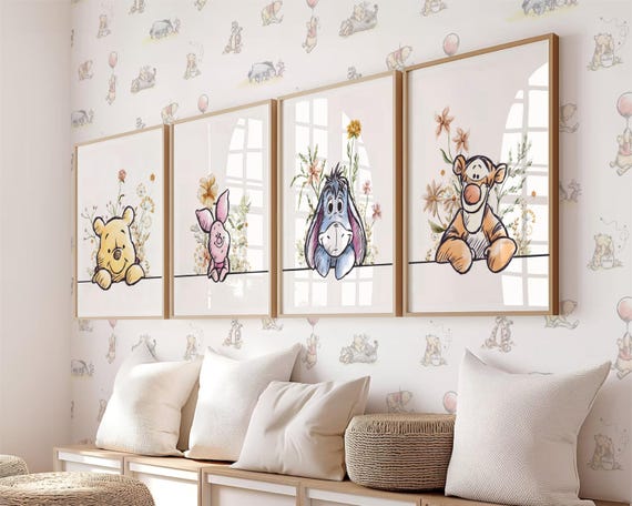 Set of 4 Winnie the Pooh Prints Nursery Wall Art Decorations Piglet/Tigger/Eeyore Gift Instant Download