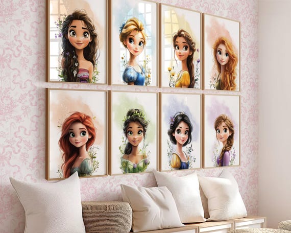 Unique Princess Wall Art for Girls Room Decor, Princesses Nursery Prints, Instant Download
