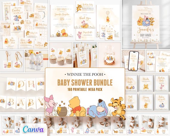 Baby/Little Winnie the Pooh Baby Shower, Printable Party Theme, Canva Template