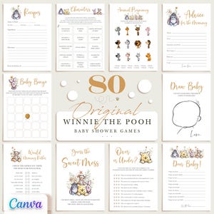Winnie the Pooh Baby Shower Games with Flowers, Fully Editable/Printable Templates