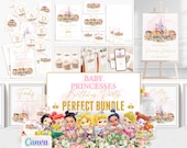 Baby Princess Birthday Bundle, Party Invitation Canva Instant Download