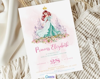 Ariel Invitation Princess Birthday Canva Template