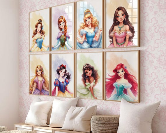 Princess Wall Art Prints, Watercolor Girl Room/Nursery Decor, Instant Download