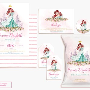 Ariel Party Favors, Water Bottle Labels, Favor Tags & Chip Bags (Canva Template) image 3