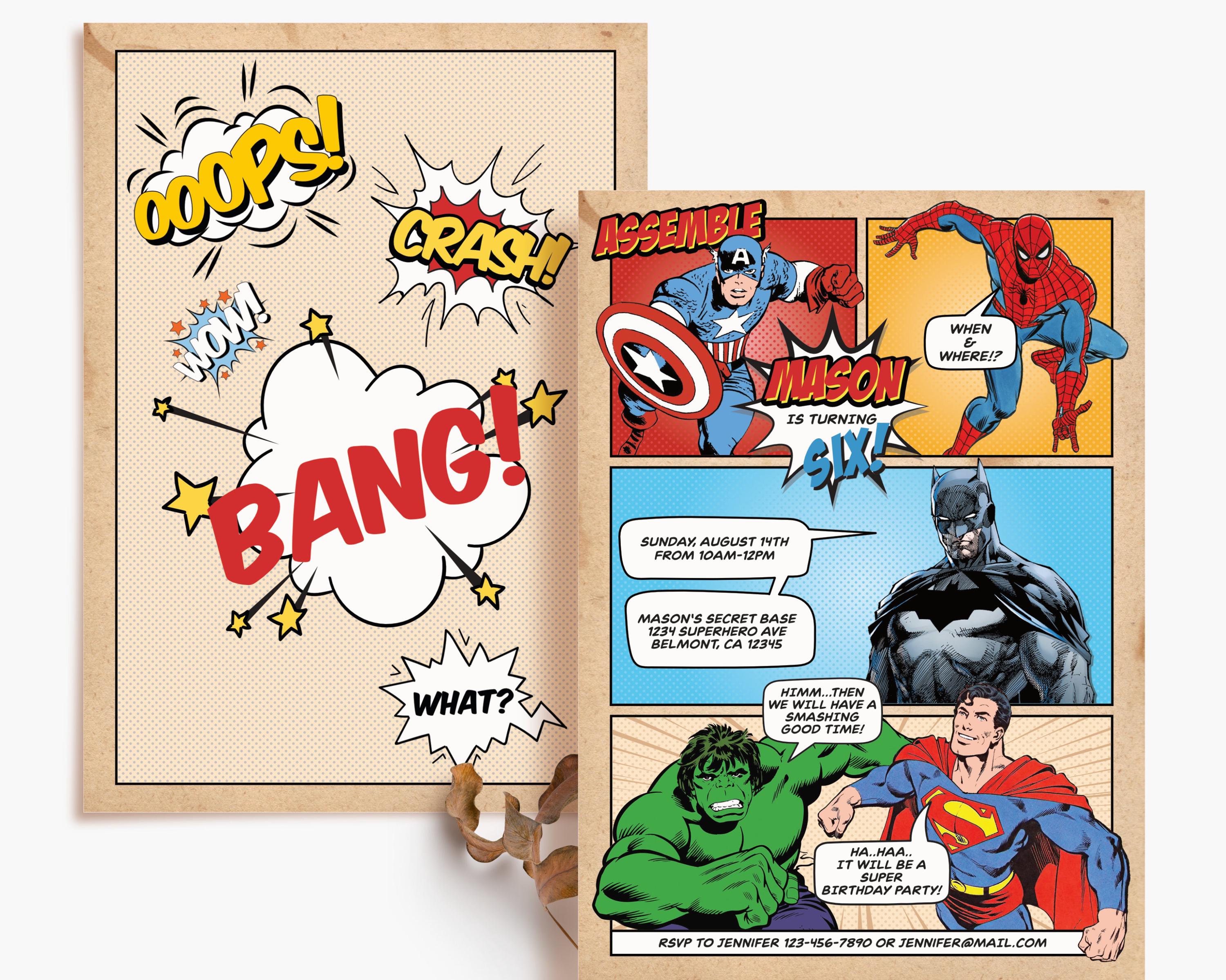 Superhero Birthday Invitation Comic Party Invite Canva Template - Etsy