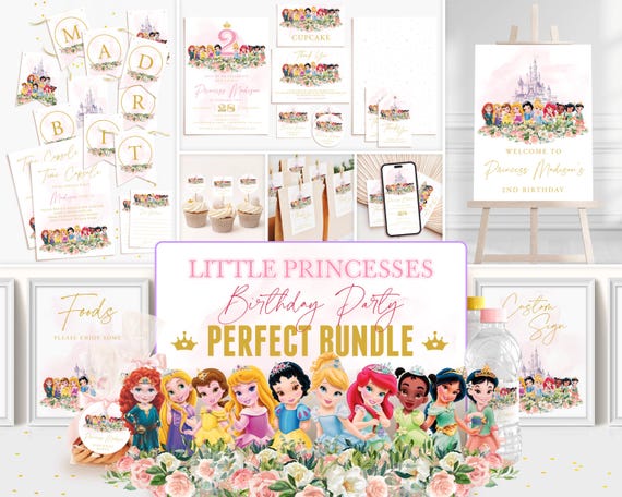 Princess Invitations, Toddler Princess Birthday Party Invite Set, Editable Canva Template, Printable