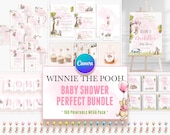 Winnie the Pooh Girl Baby Shower Party Pack Invitations, Editable Canva Template, Instant Download