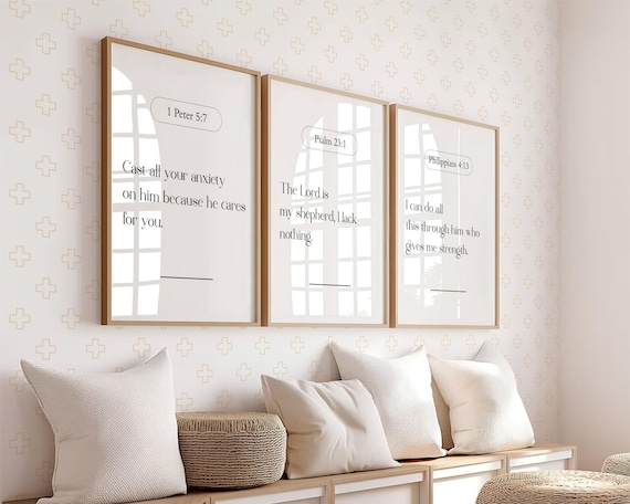 Christian Wall Art Print Inspirational Bible Verse Triptych Poster Gift Religious Minimalist Scripture Art Instant Download