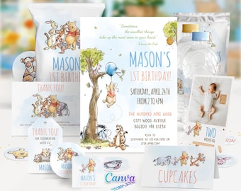 Winnie the Pooh Birthday Bundle Canva Template