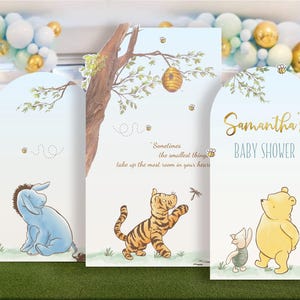Recortes de decoração de papelão clássicos do Ursinho Pooh para impressão, capa para arco de chá de bebê/festa de aniversário, conjunto de 3 modelos