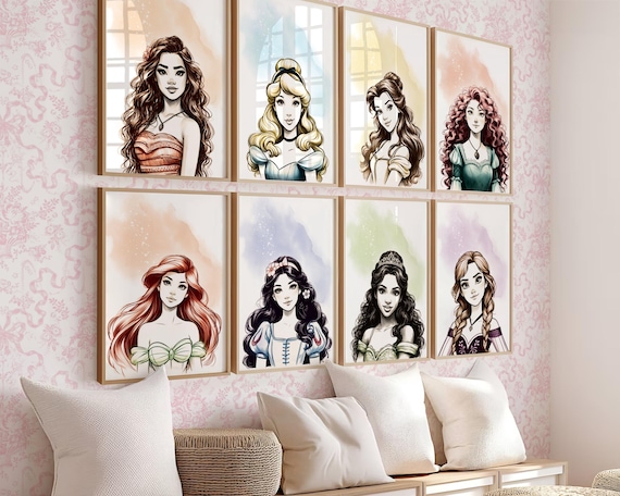 Princess Wall Art Prints for Girls Room Digital Artwork Set, Nursery Decorations, Instant Download