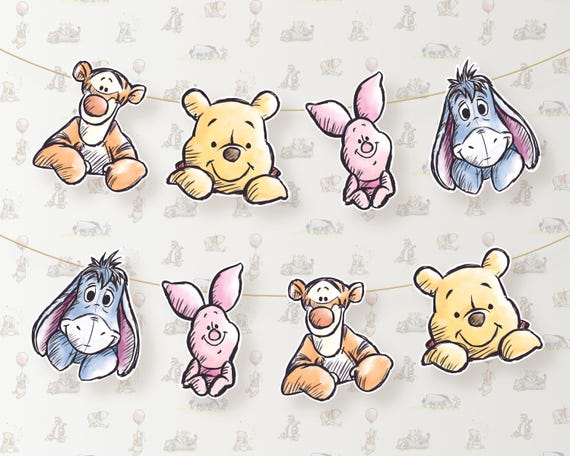 Winnie the Pooh Banner Baby Shower Birthday Party Decorations Hanging Characters Bunting Party Decor