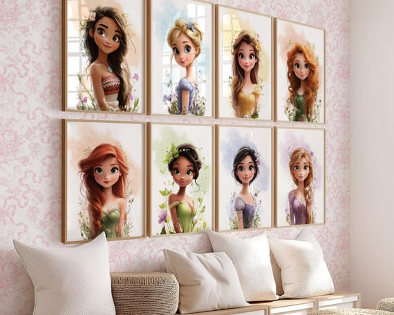 Princess Prints Nursery Wall Art for Girls Room Decor, Greenery with Flowers, Instant Download