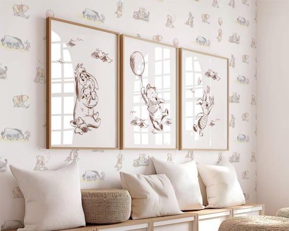 Winnie the Pooh Prints Nursery Wall Art Printable Set of 3 Decor, Digital Download