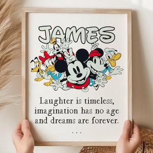 Mickey Mouse Wall Art, Vintage Mickey Print, Personalized Name Sign Kids Room Decor