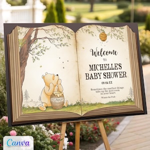 Winnie the Pooh Baby Shower Welcome Sign Book, Entrance Door Poster, Printable