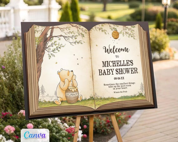 Winnie the Pooh Welcome Sign, Baby Shower Entrance Door Poster Decorations, Printable