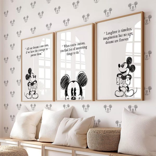 Stampa artistica da parete di Topolino, citazioni motivazionali per la cameretta dei bambini, stampabile