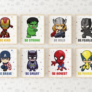 Little Superhero Wall Art Prints, Superheroes Nursery Decor, Instant Download Set of 8 Poster