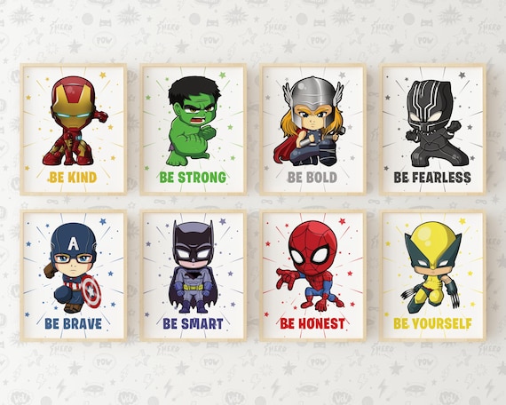 Superhero Wall Art Prints Superheroes Nursery Decor Poster Backgrounds Instant Download