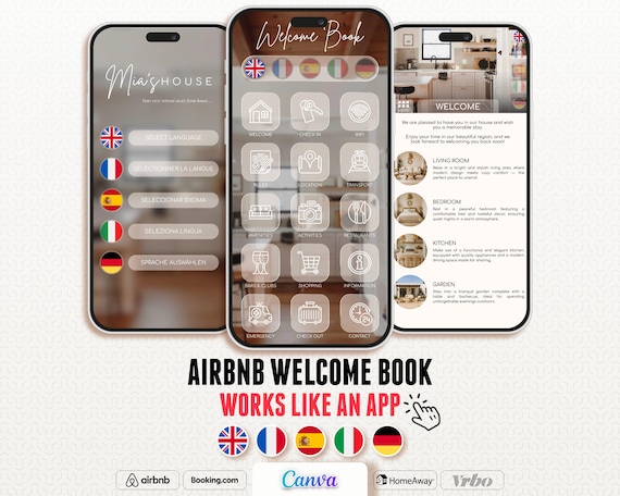 Airbnb Welcome Book Template Multilingual Digital Guest Guide Fully Editable with Canva