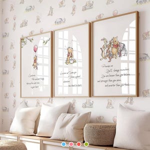 Winnie Puuh Wand Kunst Drucke Kinderzimmer Dekoration 4 Farben inklusive Pink/Blau/Rot/Grün Sofort Download
