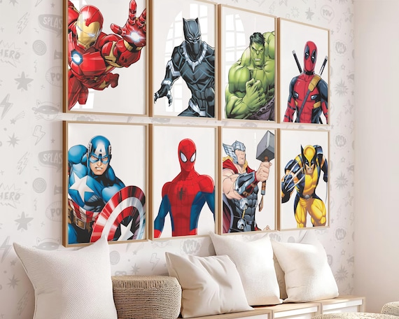 Superhero Wall Art Prints, Boys Nursery Room Decor, Set of 12 Printable Instant Download