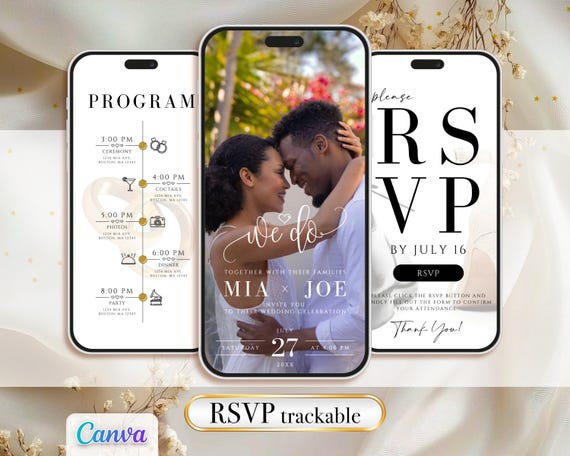 Digital Wedding Invitations with RSVP Link, Customizable Online RSVP Clickable Trackable Interactive Evite, Modern Mobile Invite