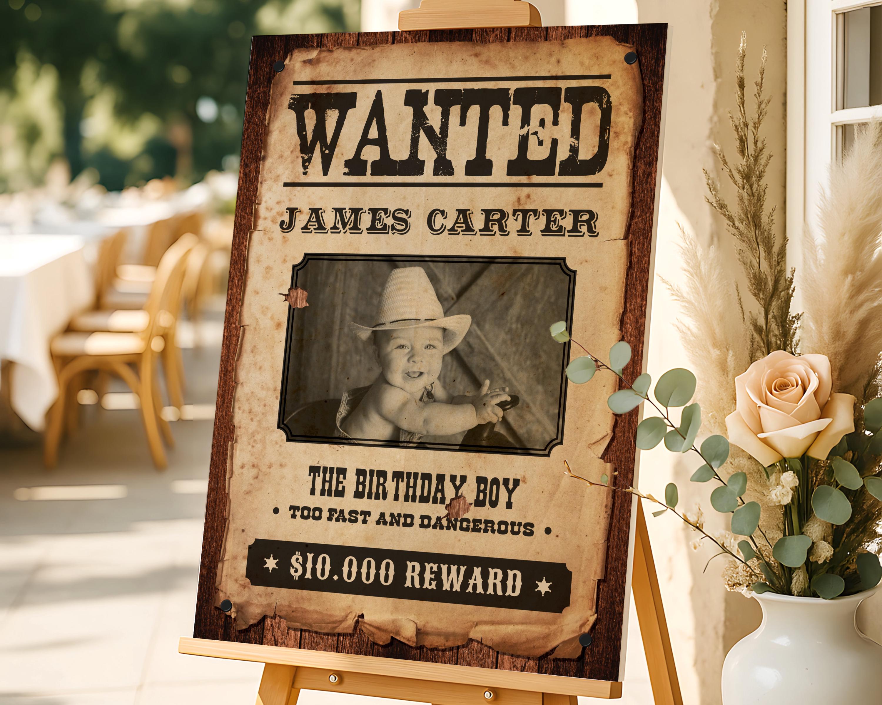 Wanted Poster Cowboy Birthday Sign Western Party Photo Prop (canva ...