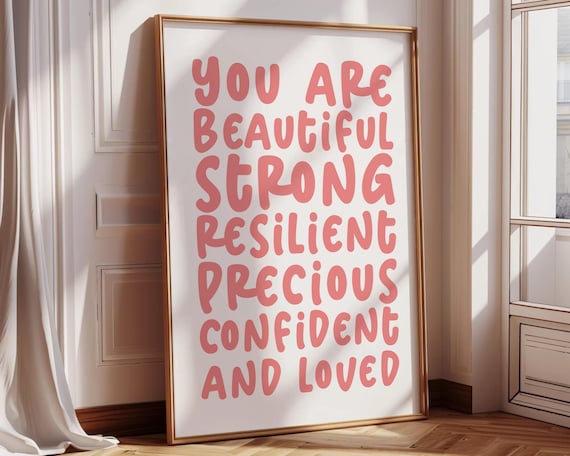 You Are Beautiful Wall Art for Girls, Pink Positive Affirmations, Printable Nursery/Bedroom Decor