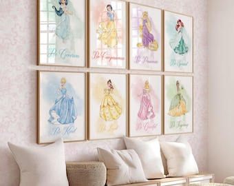 Set of 8 Princess Wall Art Prints Girls Room Decor Digital Download