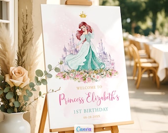Ariel Welcome Sign Birthday Party Entrance Door Decor (Canva Template)