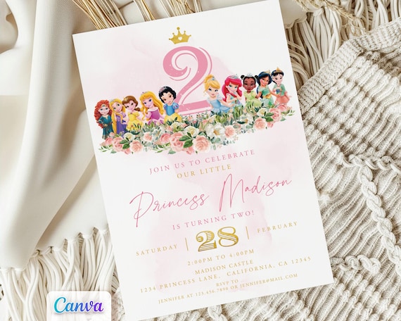 Toddler Princess Birthday Invitation, Little Princesses Editable Canva Templates, Printable