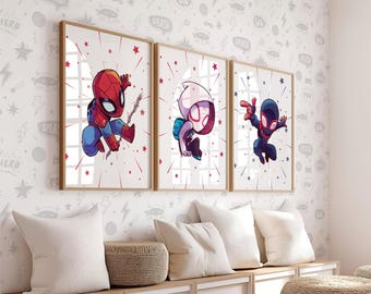 Spidey and Friends Art Prints, Set of 3, Kids Room Decor (Printable)