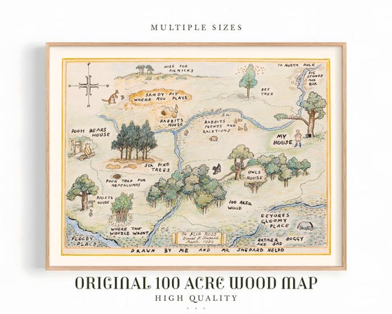 100 Acre Wood Map Prints Nursery Wall Art Decorations Instant Download