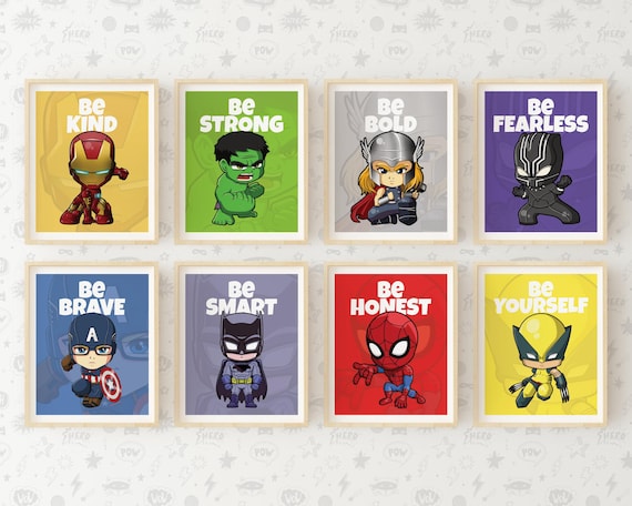 Little Superhero Prints, Nursery Wall Art, Superheroes Poster Decor, Instant Download