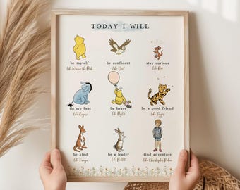 Impresión de Winnie the Pooh para guardería, con afirmaciones positivas (descarga digital)